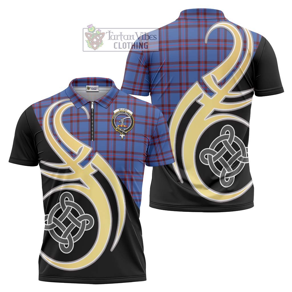 Tartan Vibes Clothing Elliot Modern Tartan Zipper Polo Shirt with Family Crest and Celtic Symbol Style