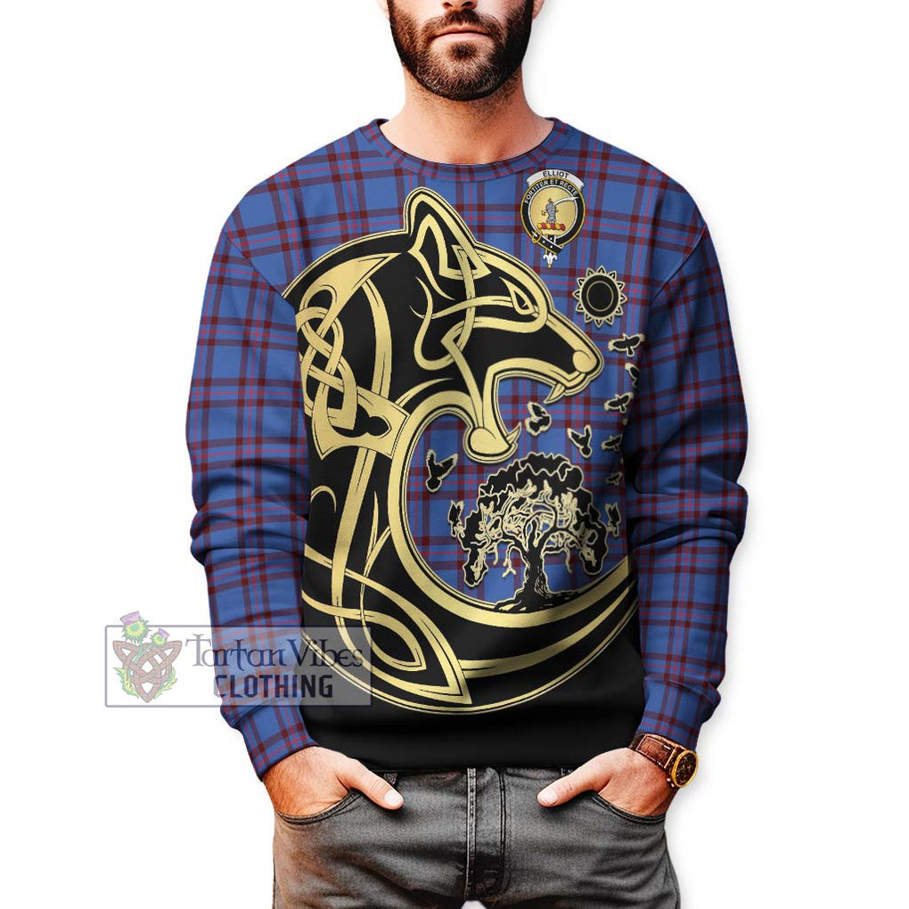 Elliot Modern Tartan Sweatshirt with Family Crest Celtic Wolf Style Unisex - Tartan Vibes Clothing