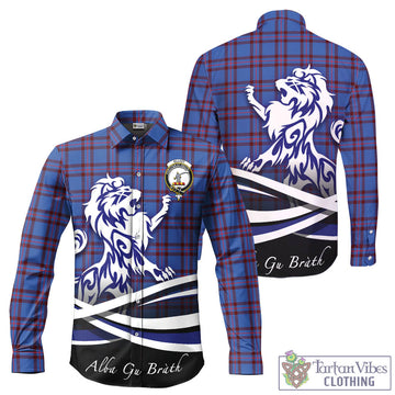 Elliot Modern Tartan Long Sleeve Button Up Shirt with Alba Gu Brath Regal Lion Emblem