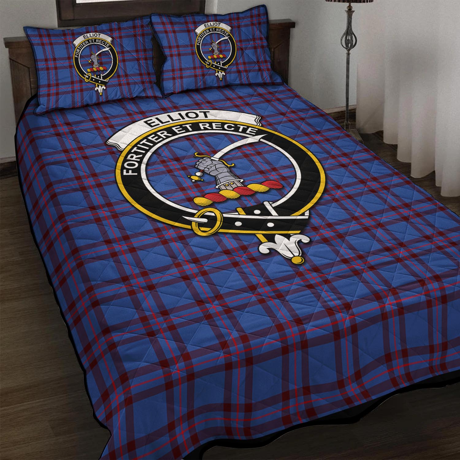 Elliot Modern Tartan Quilt Bed Set with Family Crest - Tartan Vibes Clothing