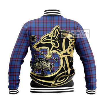 Elliot Modern Tartan Baseball Jacket with Family Crest Celtic Wolf Style