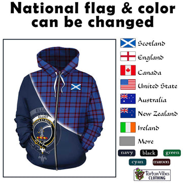 Elliot Modern Tartan Hoodie with Personalised National Flag and Family Crest Half Style