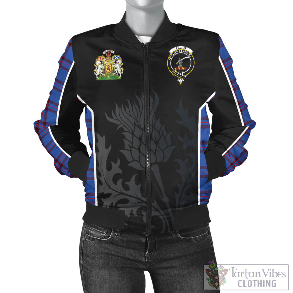 Tartan Vibes Clothing Elliot Modern Tartan Bomber Jacket with Family Crest and Scottish Thistle Vibes Sport Style