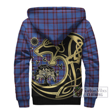 Elliot Modern Tartan Sherpa Hoodie with Family Crest Celtic Wolf Style