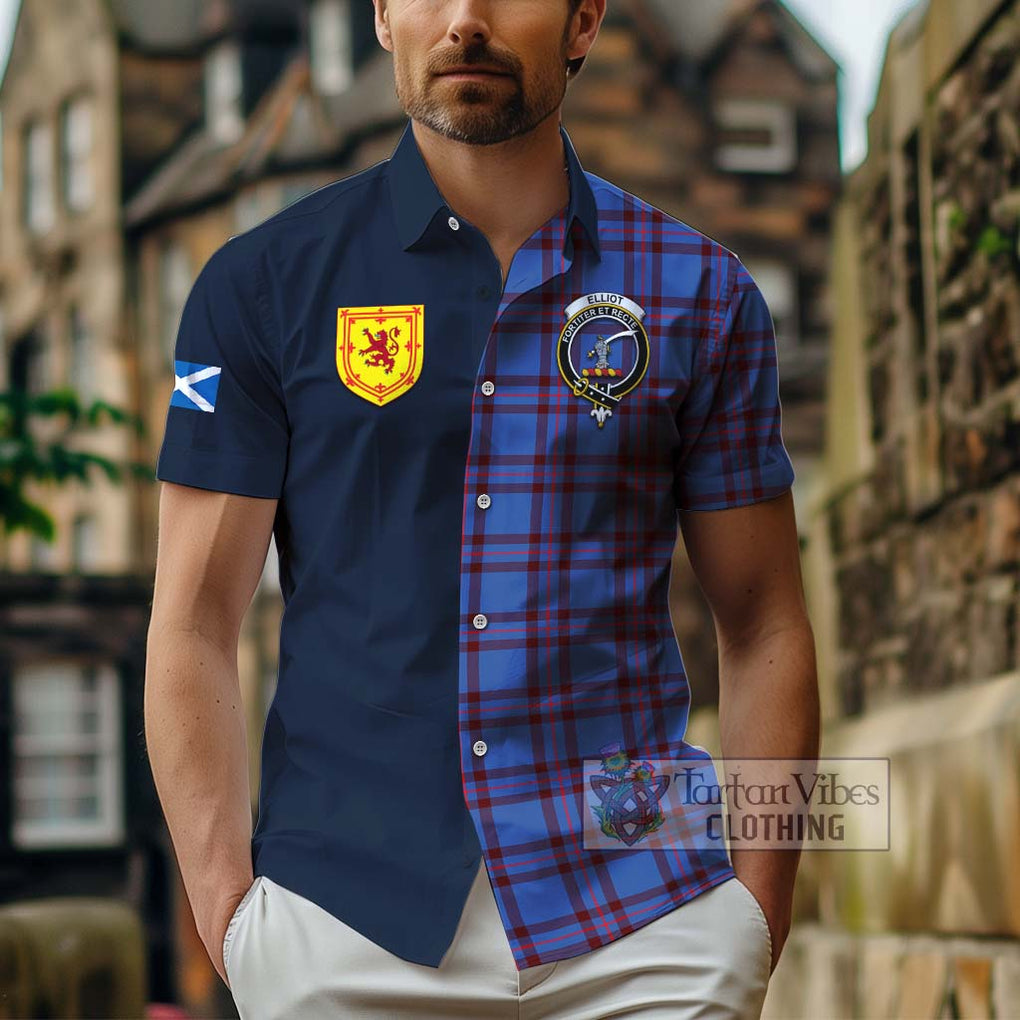 Tartan Vibes Clothing Elliot Modern Tartan Short Sleeve Button Shirt with Scottish Lion Royal Arm Half Style