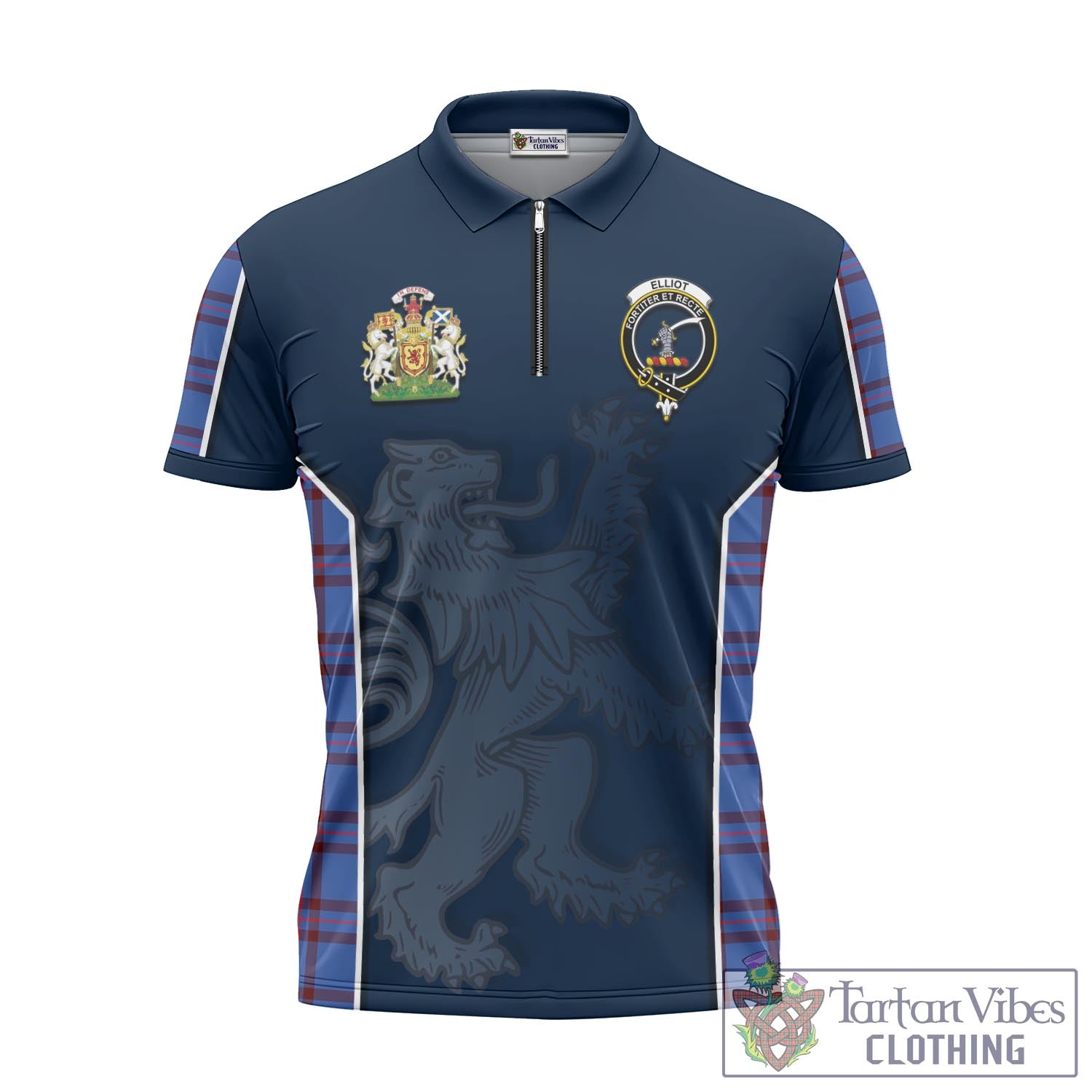 Tartan Vibes Clothing Elliot Modern Tartan Zipper Polo Shirt with Family Crest and Lion Rampant Vibes Sport Style