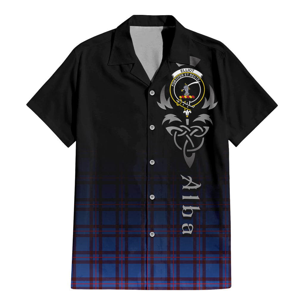 Tartan Vibes Clothing Elliot Modern Tartan Short Sleeve Button Up Featuring Alba Gu Brath Family Crest Celtic Inspired