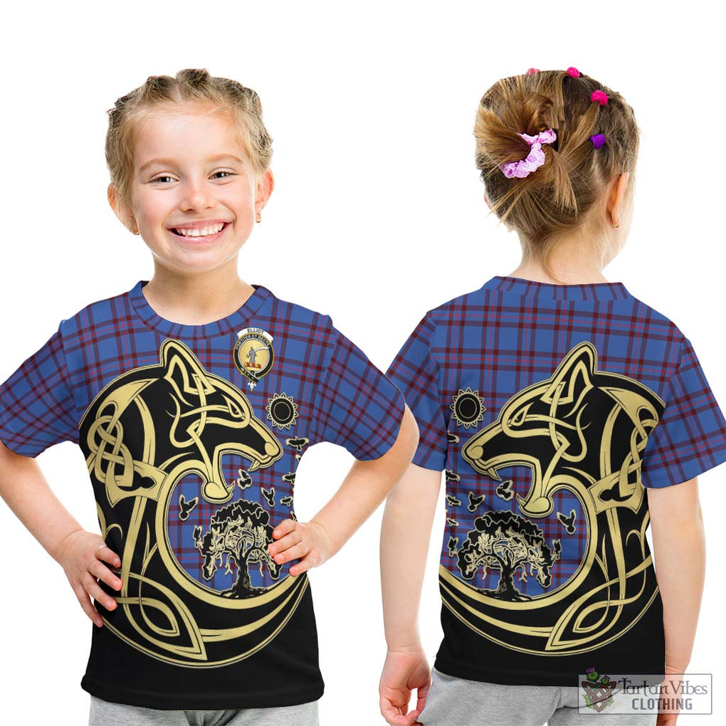 Elliot Modern Tartan Kid T-Shirt with Family Crest Celtic Wolf Style - Tartan Vibes Clothing