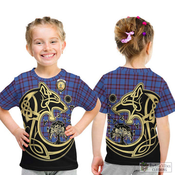 Elliot Modern Tartan Kid T-Shirt with Family Crest Celtic Wolf Style