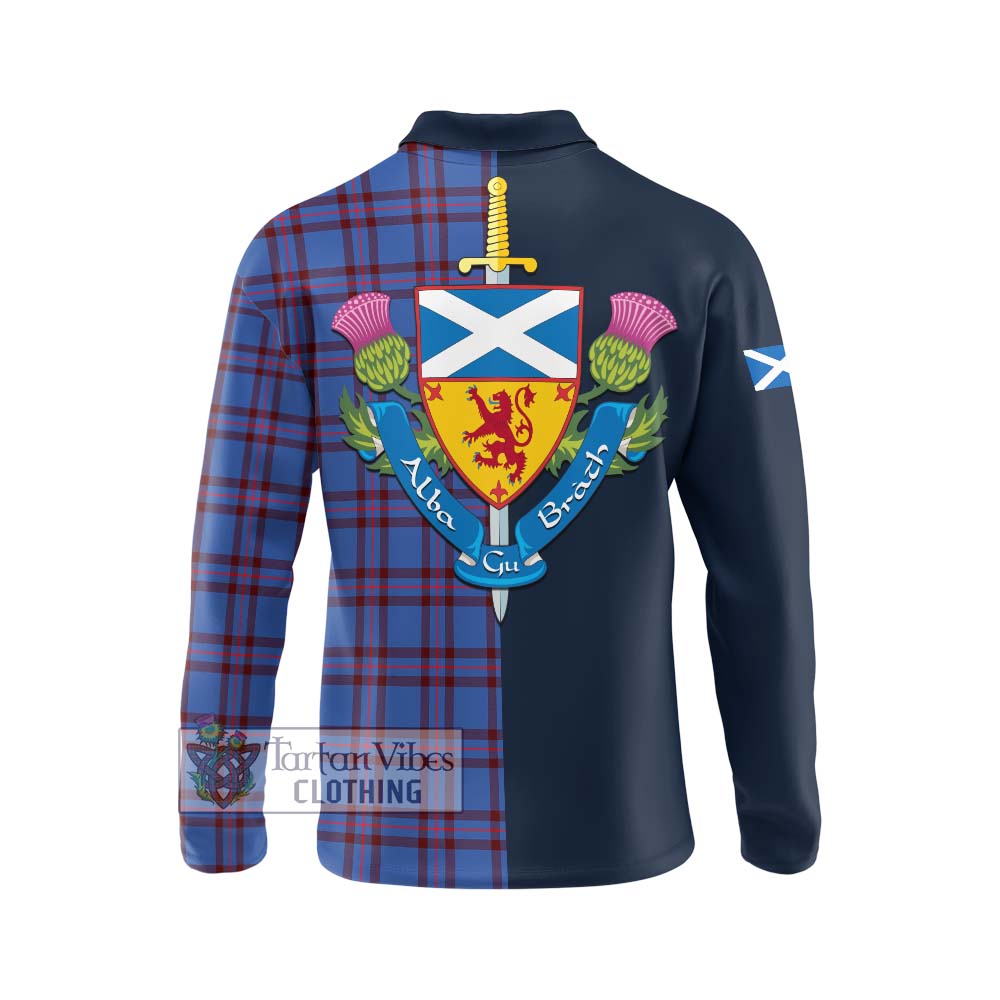 Tartan Vibes Clothing Elliot Modern Tartan Long Sleeve Polo Shirt with Scottish Lion Royal Arm Half Style