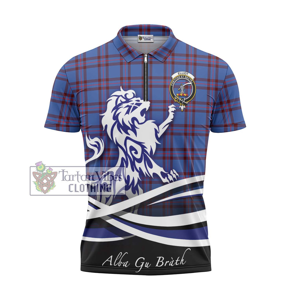 Elliot Modern Tartan Zipper Polo Shirt with Alba Gu Brath Regal Lion Emblem - Tartanvibesclothing Shop