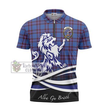 Elliot Modern Tartan Zipper Polo Shirt with Alba Gu Brath Regal Lion Emblem