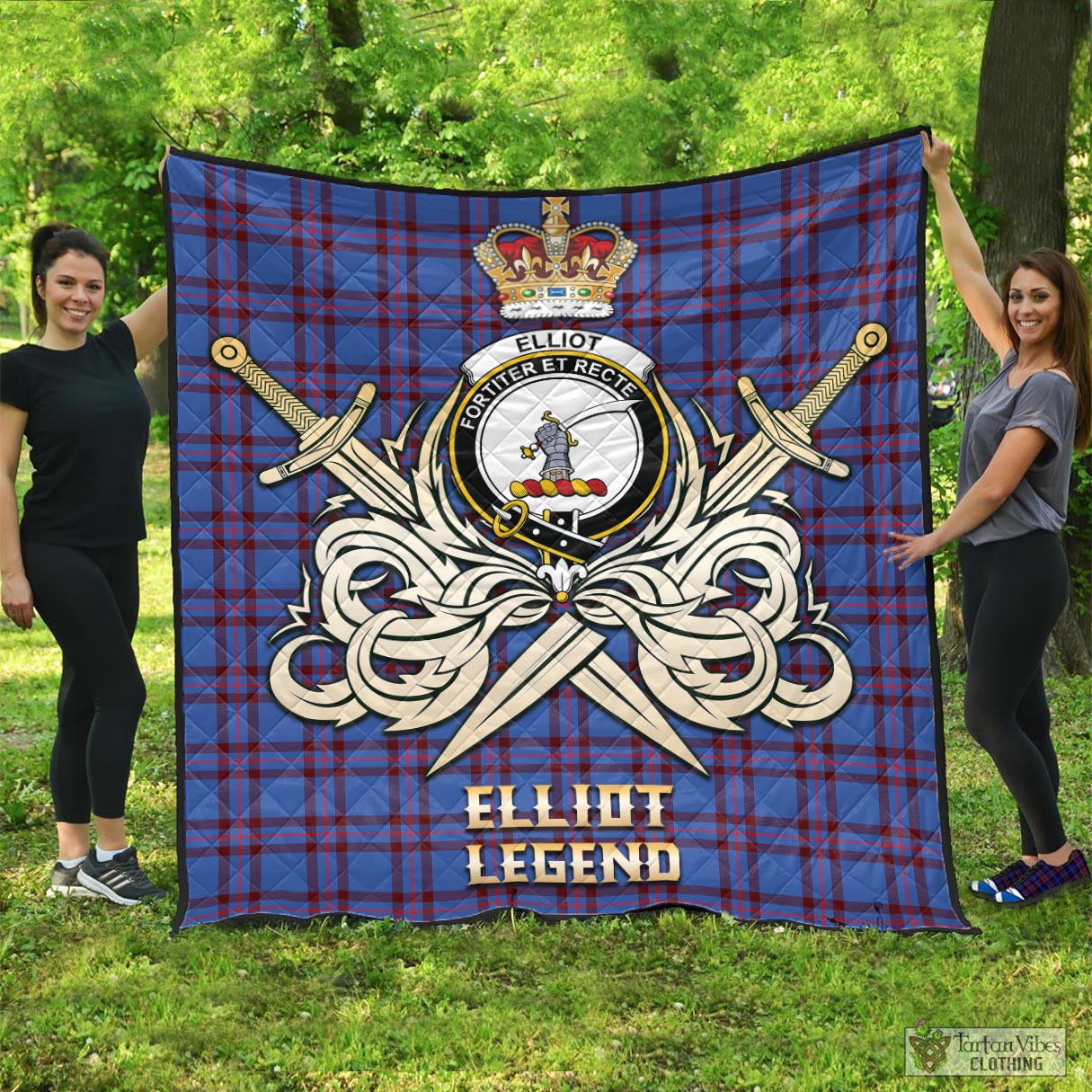 Tartan Vibes Clothing Elliot Modern Tartan Quilt with Clan Crest and the Golden Sword of Courageous Legacy