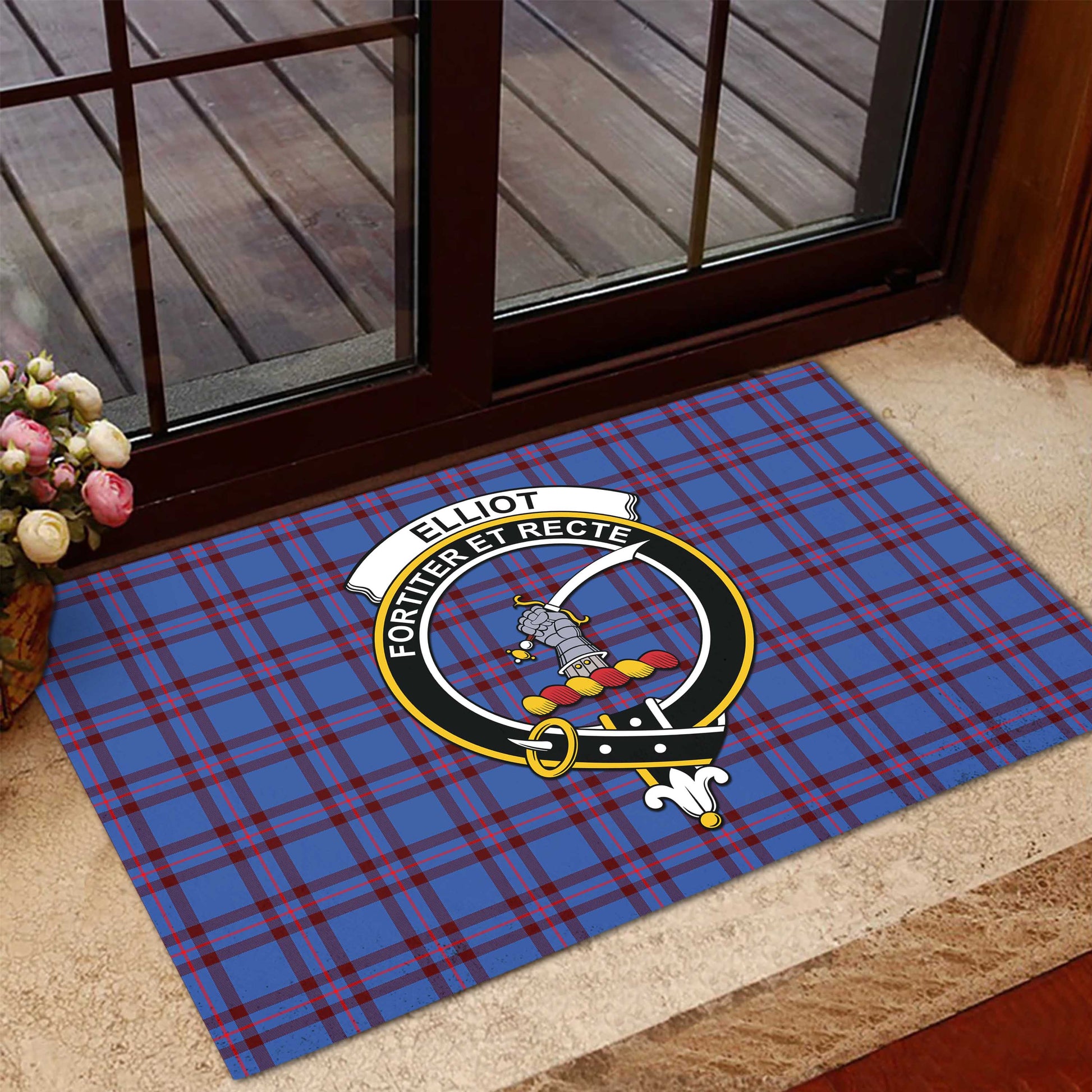 Elliot Modern Tartan Door Mat with Family Crest - Tartanvibesclothing