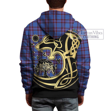 Elliot Modern Tartan Hoodie with Family Crest Celtic Wolf Style