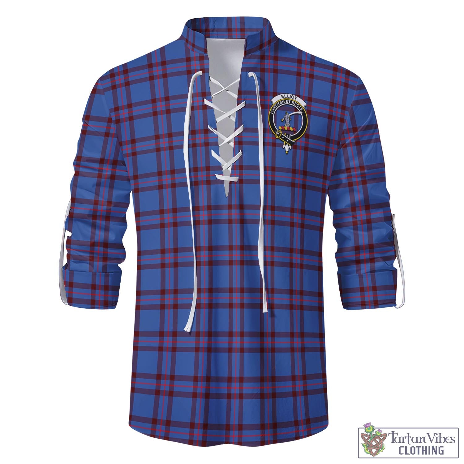 Tartan Vibes Clothing Elliot Modern Tartan Men's Scottish Traditional Jacobite Ghillie Kilt Shirt with Family Crest