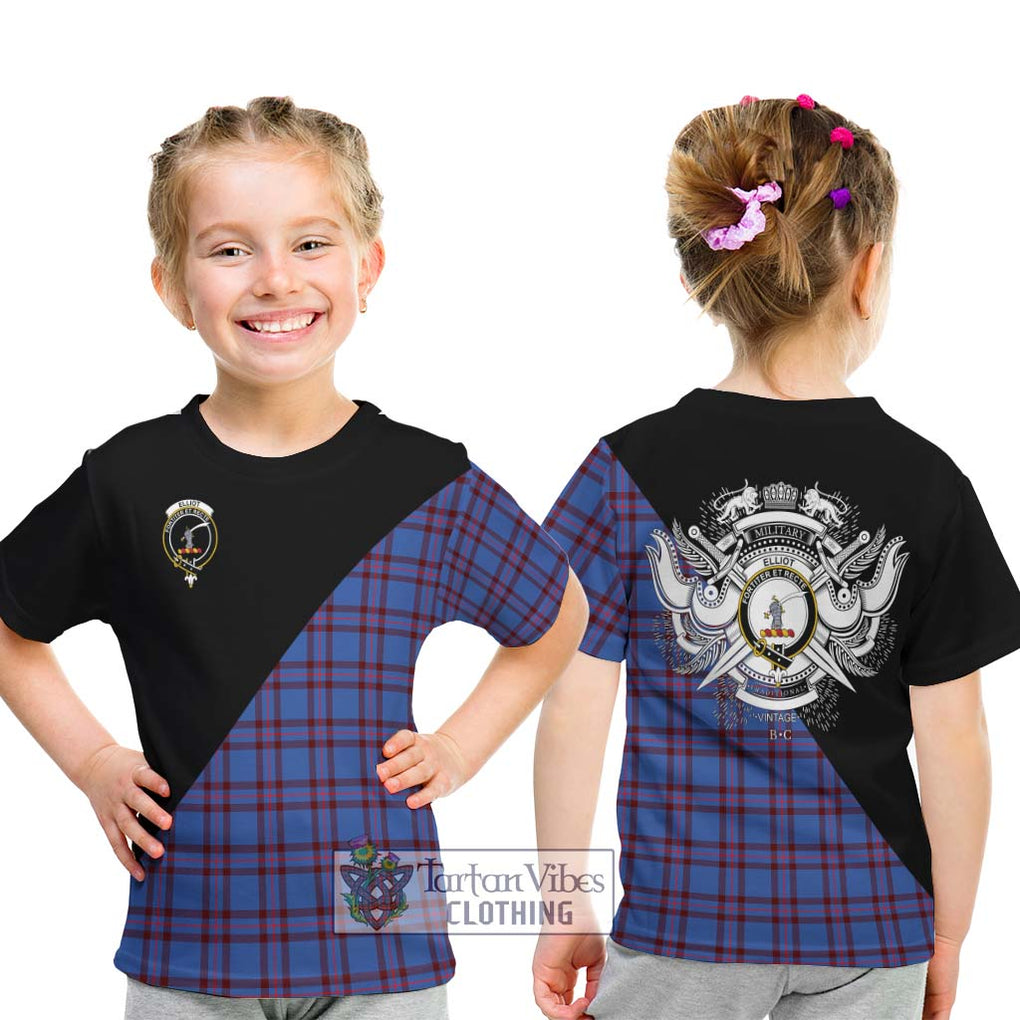 Elliot Modern Tartan Kid T-Shirt with Family Crest and Military Logo Style - Tartanvibesclothing Shop