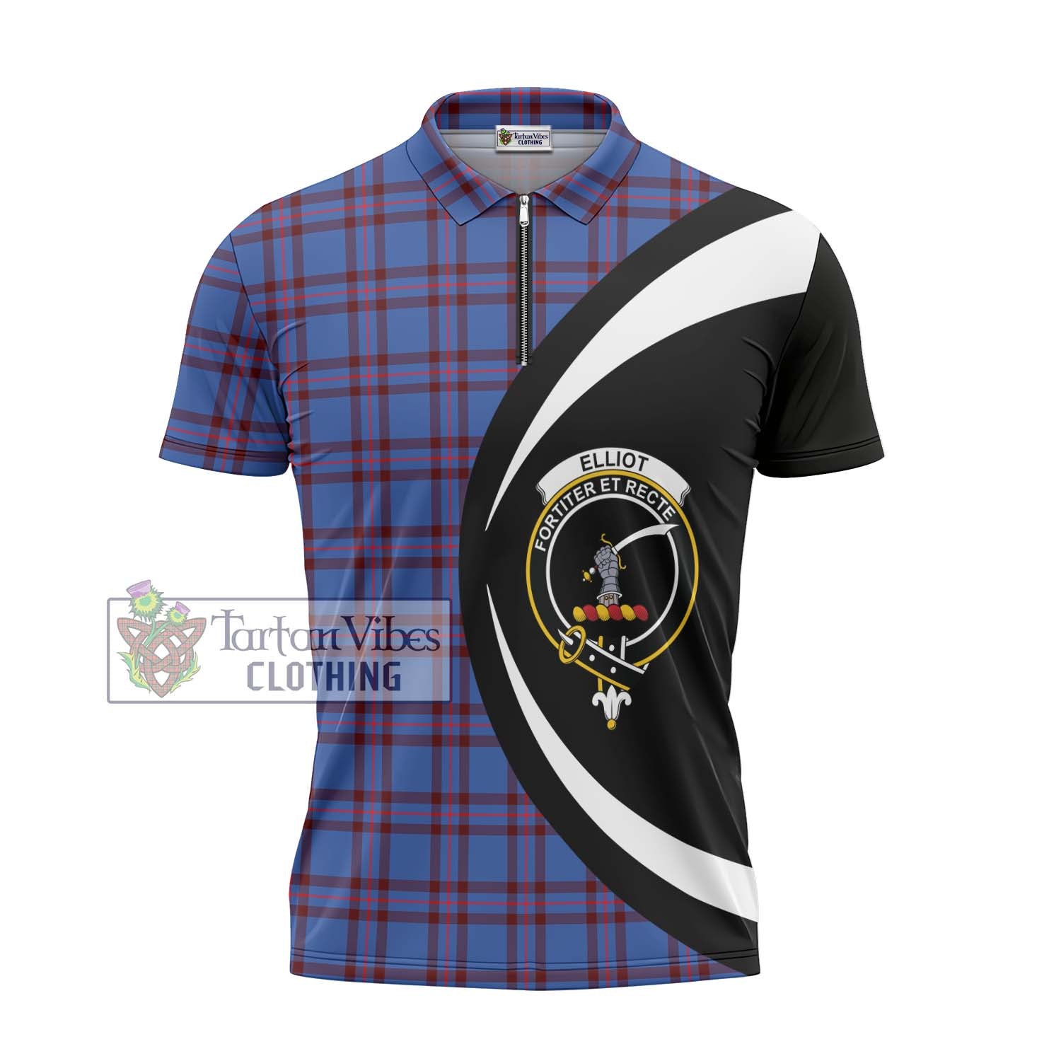 Tartan Vibes Clothing Elliot Modern Tartan Zipper Polo Shirt with Family Crest Circle Style