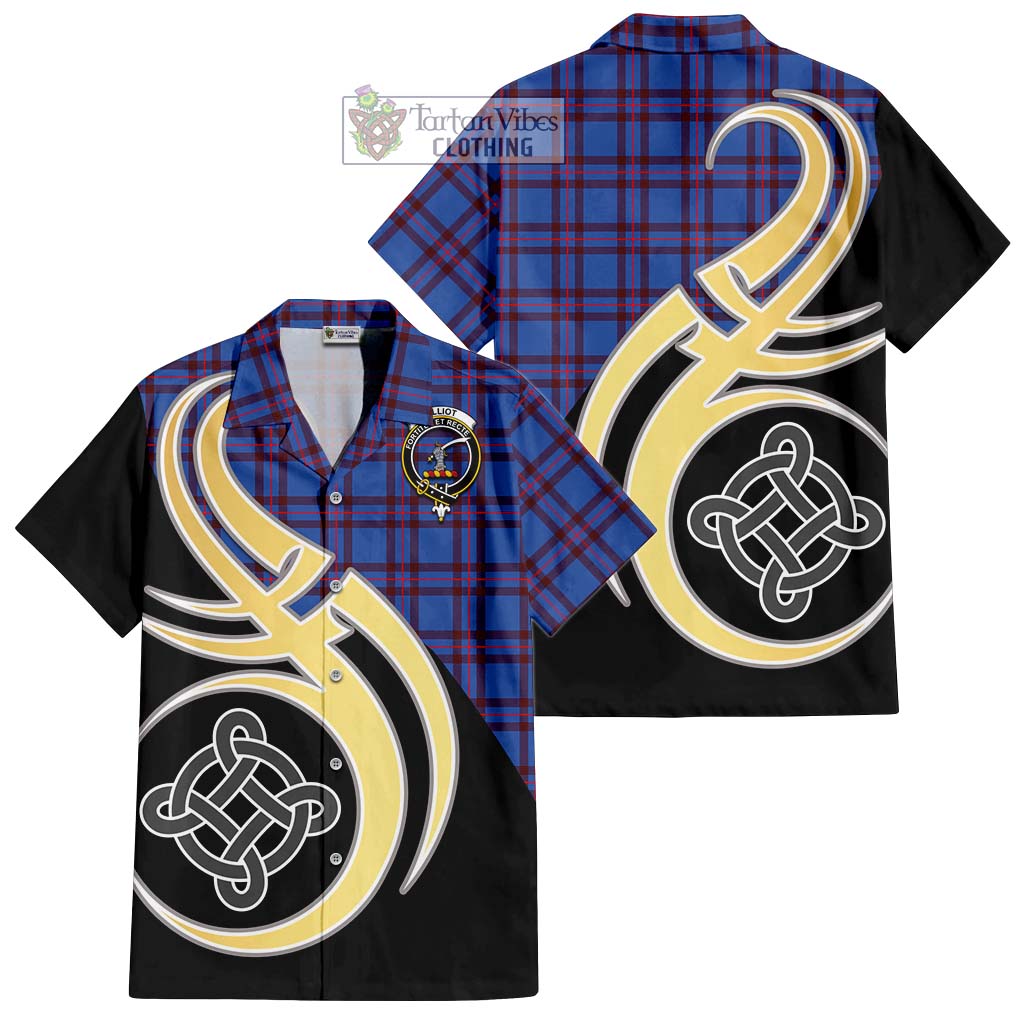 Elliot Modern Tartan Short Sleeve Button Shirt with Family Crest and Celtic Symbol Style - Tartan Vibes Clothing