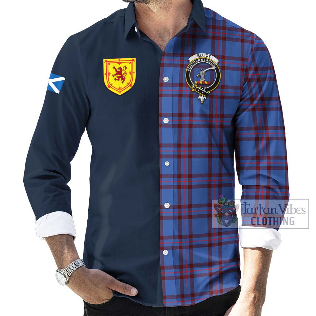 Tartan Vibes Clothing Elliot Modern Tartan Long Sleeve Button Shirt with Scottish Lion Royal Arm Half Style