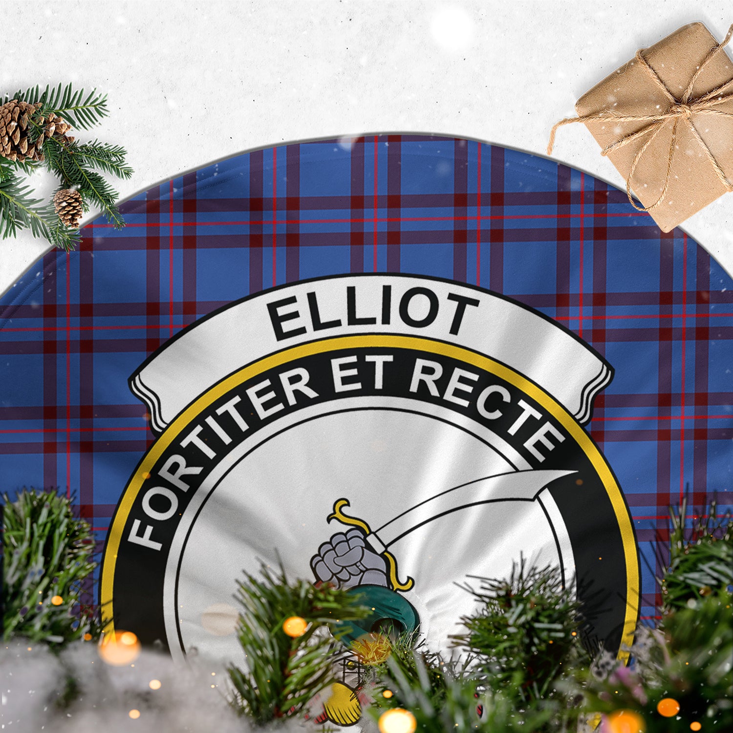 Elliot Modern Tartan Christmas Tree Skirt with Family Crest - Tartanvibesclothing