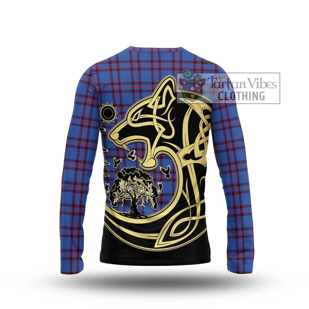 Elliot Modern Tartan Long Sleeve T-Shirt with Family Crest Celtic Wolf Style - Tartan Vibes Clothing