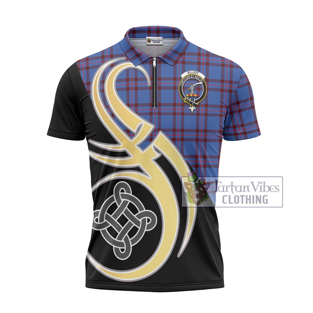 Tartan Vibes Clothing Elliot Modern Tartan Zipper Polo Shirt with Family Crest and Celtic Symbol Style