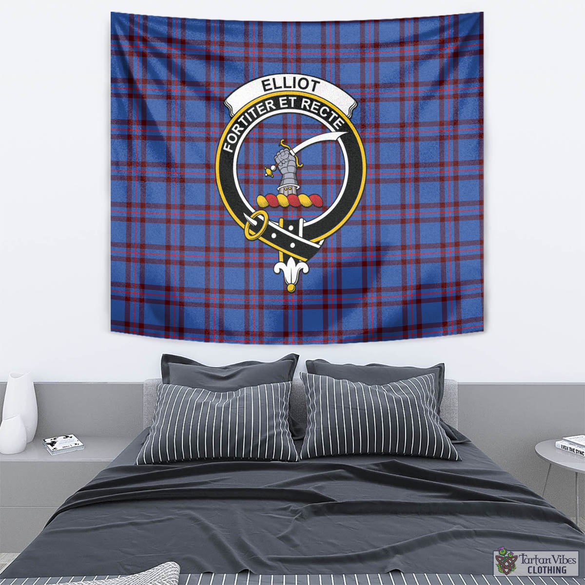 Tartan Vibes Clothing Elliot Modern Tartan Tapestry Wall Hanging and Home Decor for Room with Family Crest