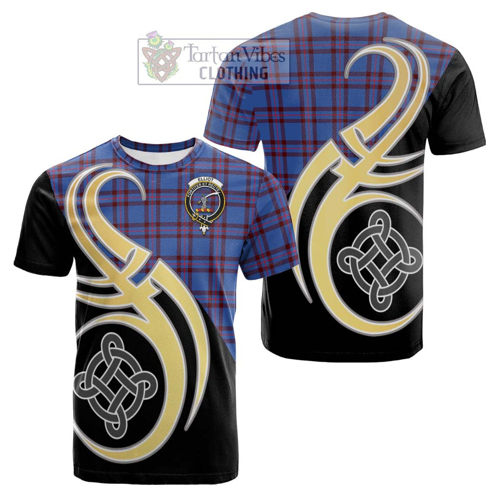 Tartan Vibes Clothing Elliot Modern Tartan Cotton T-shirt with Family Crest and Celtic Symbol Style