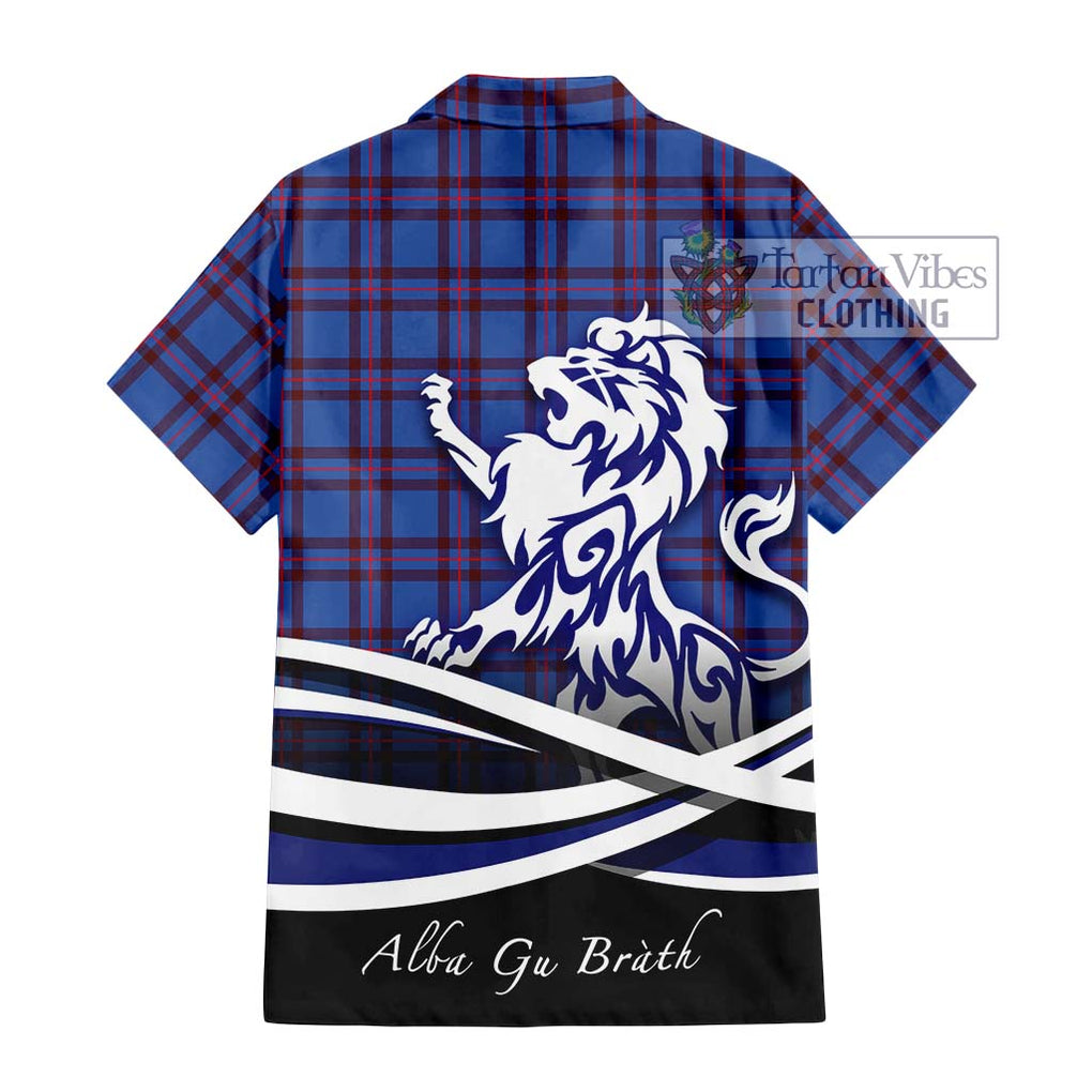 Elliot Modern Tartan Short Sleeve Button Shirt with Alba Gu Brath Regal Lion Emblem - Tartanvibesclothing Shop