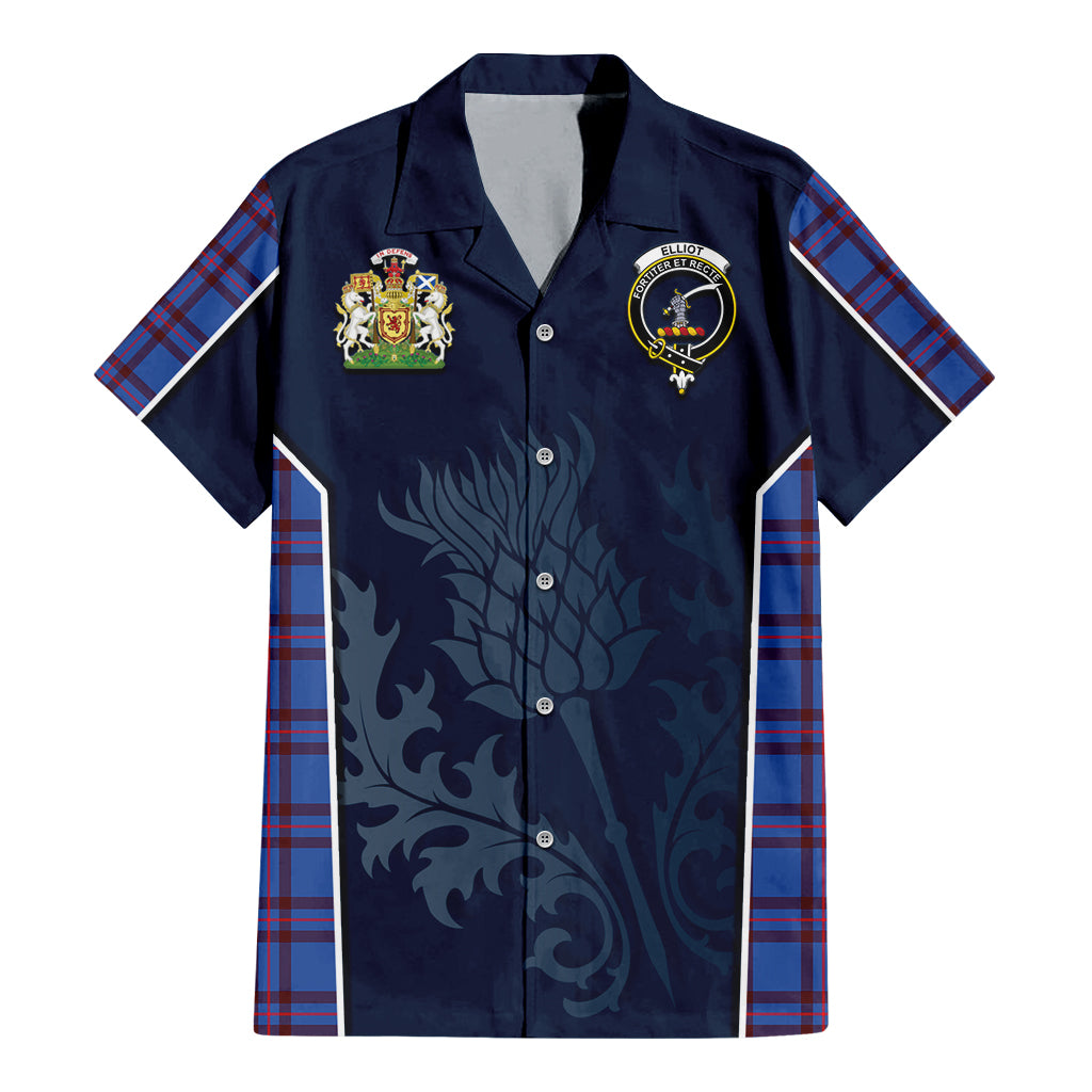 Tartan Vibes Clothing Elliot Modern Tartan Short Sleeve Button Up Shirt with Family Crest and Scottish Thistle Vibes Sport Style