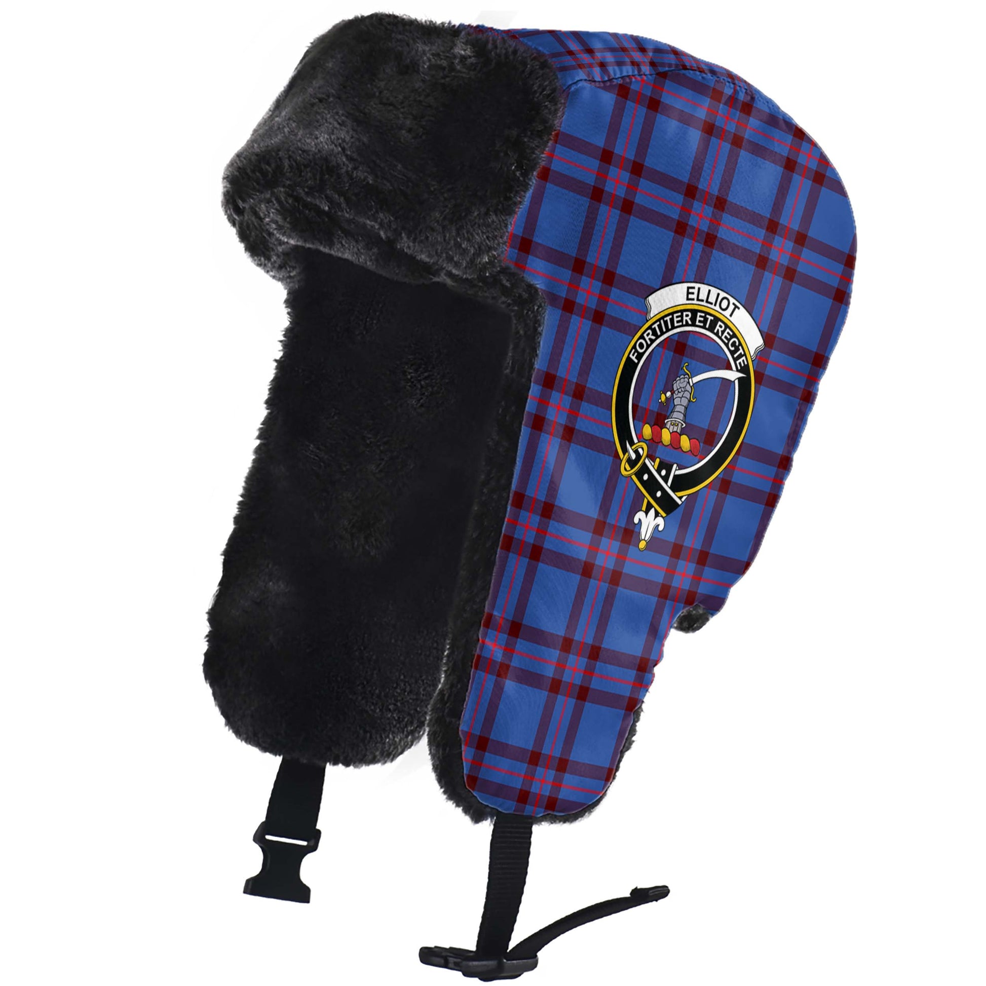 Elliot Modern Tartan Winter Trapper Hat with Family Crest - Tartanvibesclothing