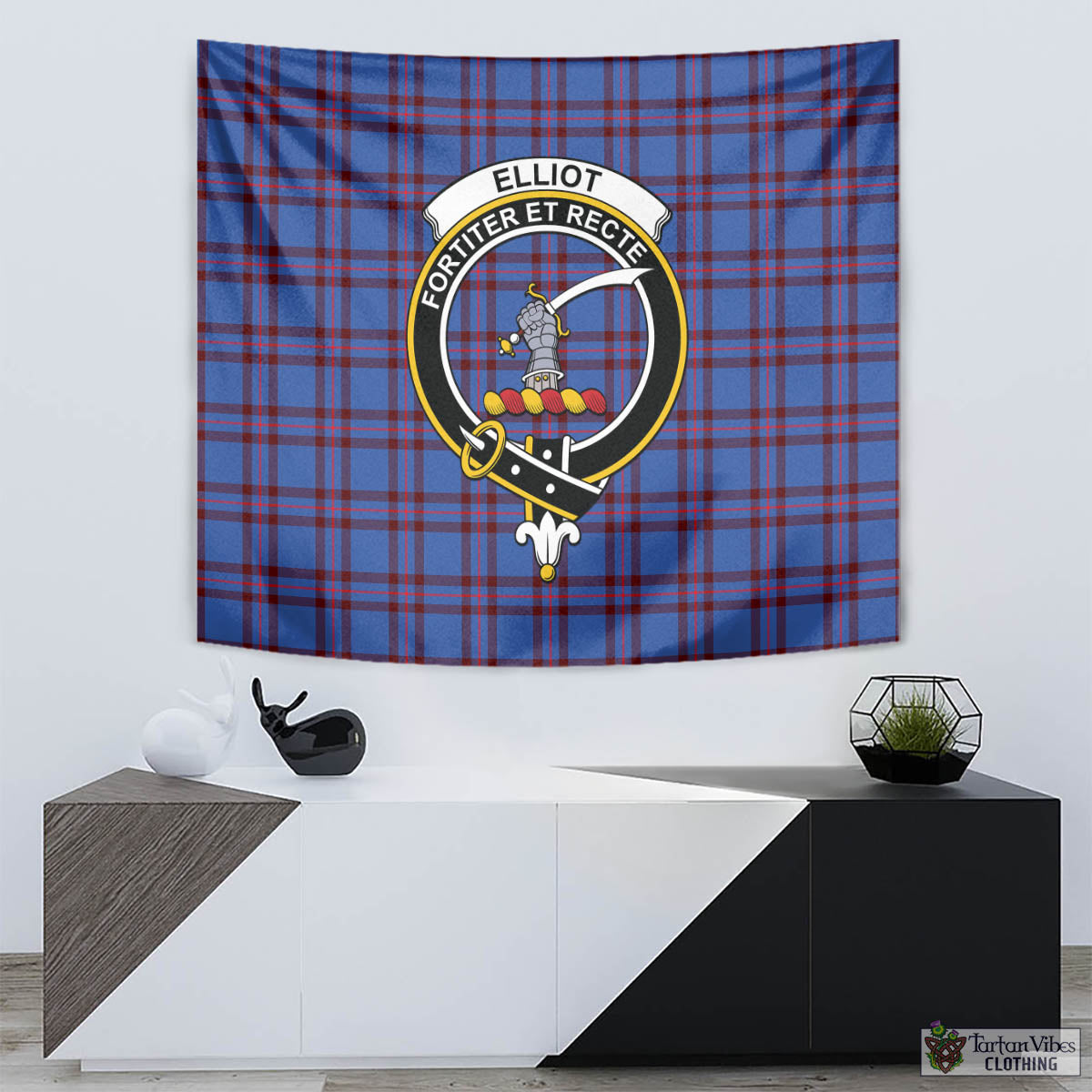 Tartan Vibes Clothing Elliot Modern Tartan Tapestry Wall Hanging and Home Decor for Room with Family Crest