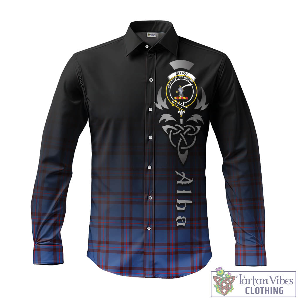 Tartan Vibes Clothing Elliot Modern Tartan Long Sleeve Button Up Featuring Alba Gu Brath Family Crest Celtic Inspired