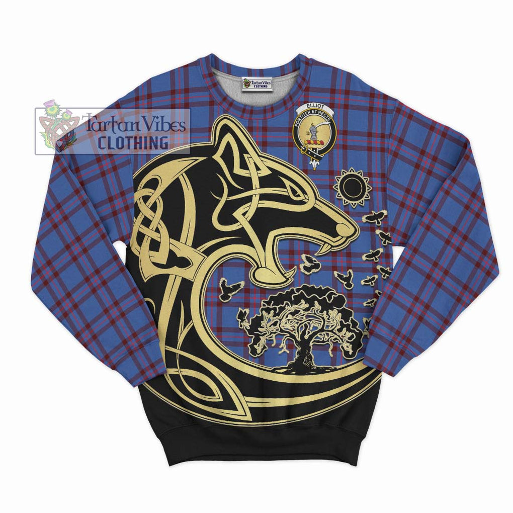 Elliot Modern Tartan Sweatshirt with Family Crest Celtic Wolf Style - Tartan Vibes Clothing