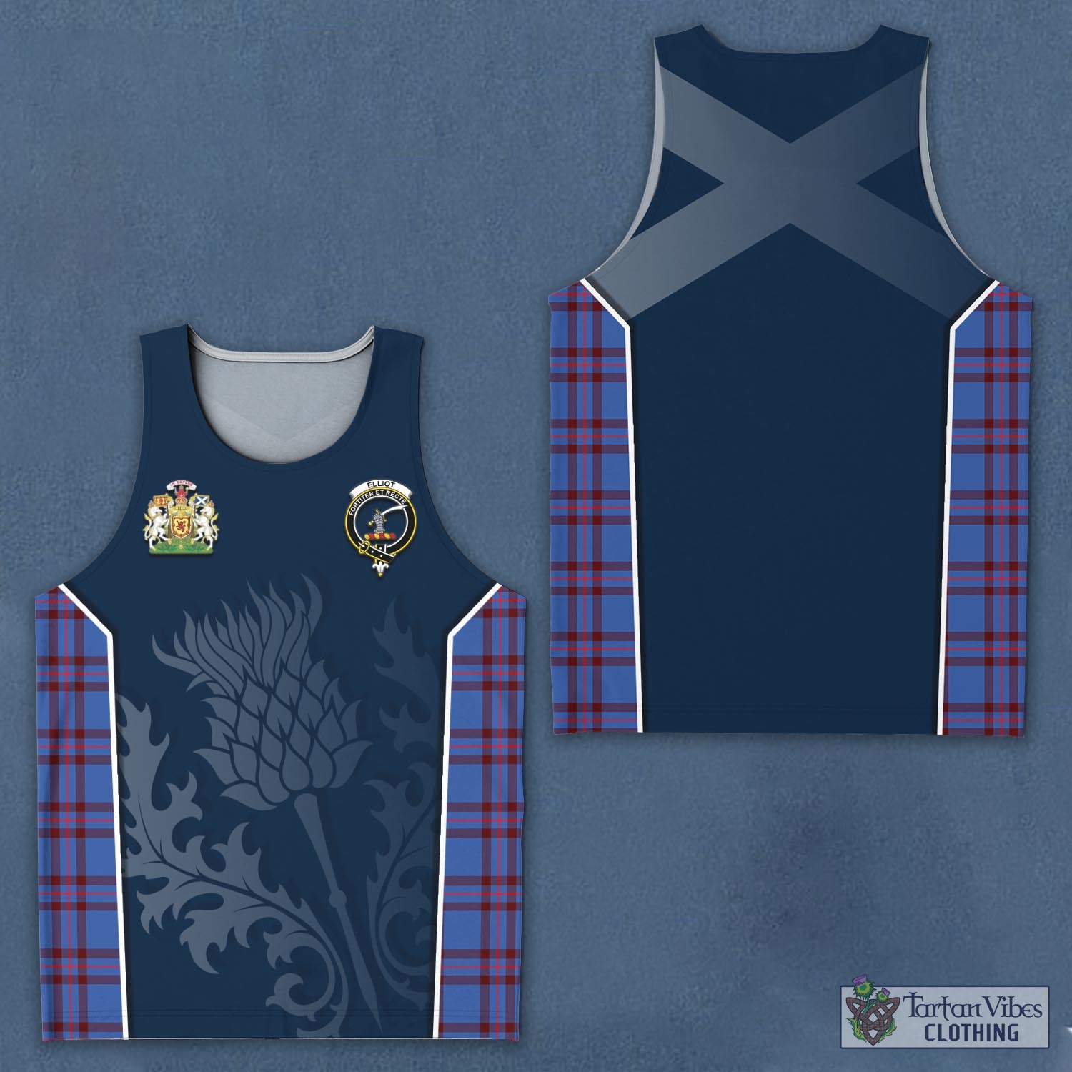 Tartan Vibes Clothing Elliot Modern Tartan Men's Tanks Top with Family Crest and Scottish Thistle Vibes Sport Style