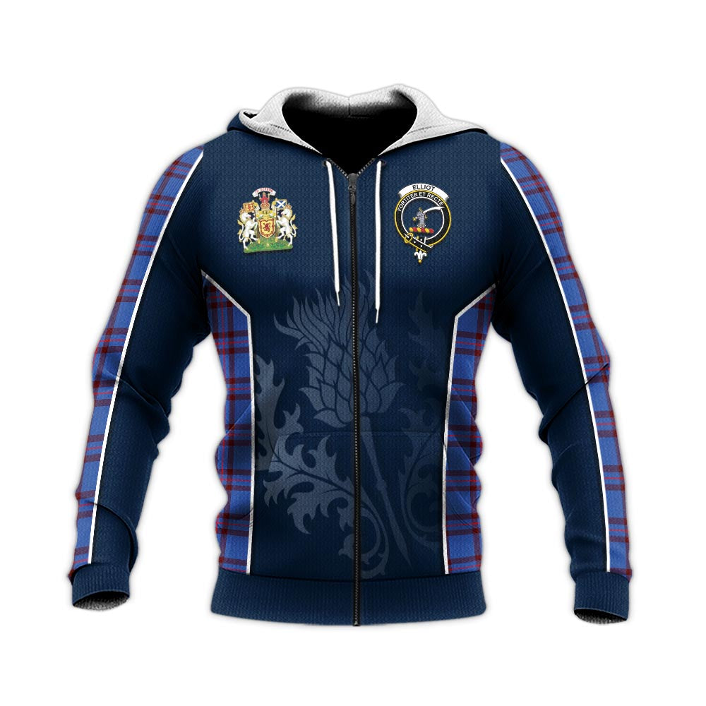 Tartan Vibes Clothing Elliot Modern Tartan Knitted Hoodie with Family Crest and Scottish Thistle Vibes Sport Style