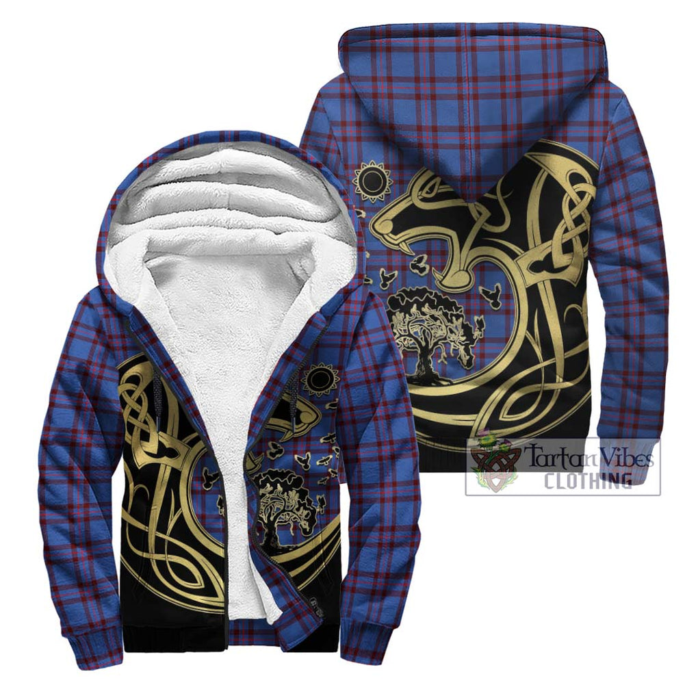 Elliot Modern Tartan Sherpa Hoodie with Family Crest Celtic Wolf Style Unisex - Tartan Vibes Clothing