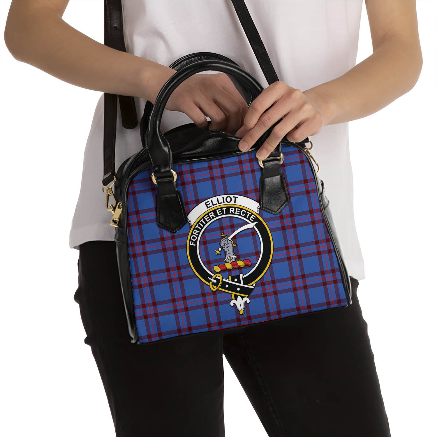 Elliot Modern Tartan Shoulder Handbags with Family Crest - Tartanvibesclothing