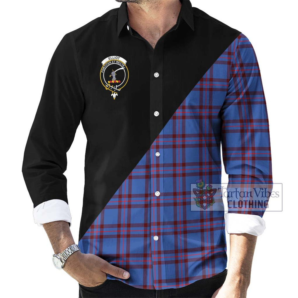 Elliot Modern Tartan Long Sleeve Button Shirt with Family Crest and Military Logo Style - Tartanvibesclothing Shop