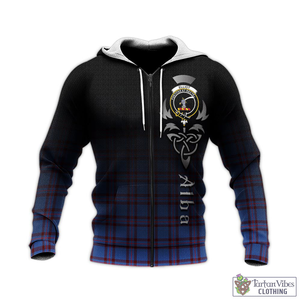 Tartan Vibes Clothing Elliot Modern Tartan Knitted Hoodie Featuring Alba Gu Brath Family Crest Celtic Inspired