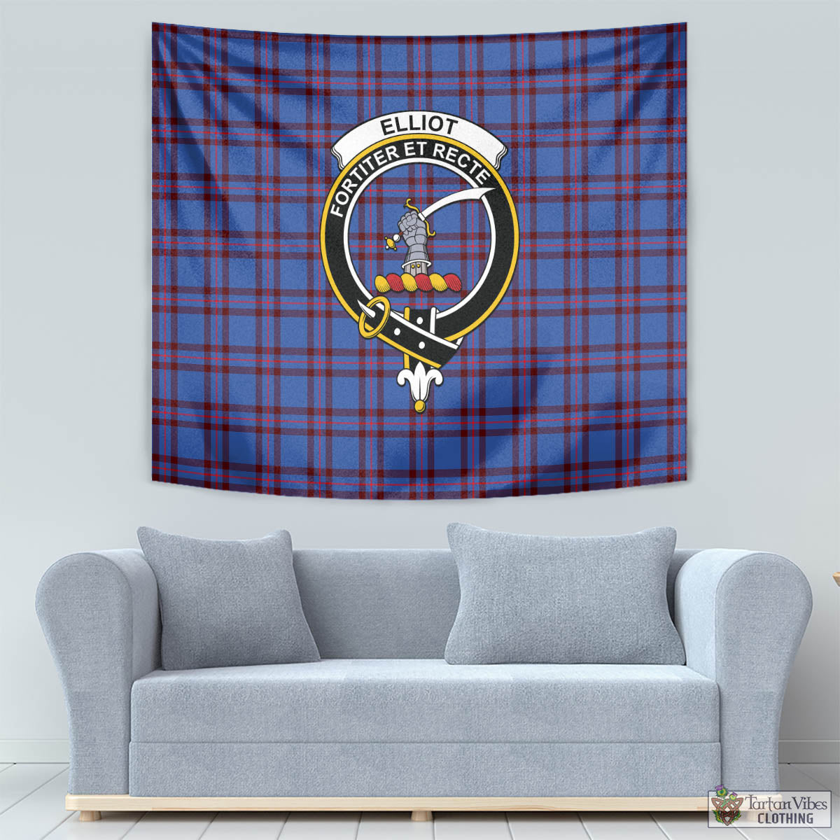 Tartan Vibes Clothing Elliot Modern Tartan Tapestry Wall Hanging and Home Decor for Room with Family Crest