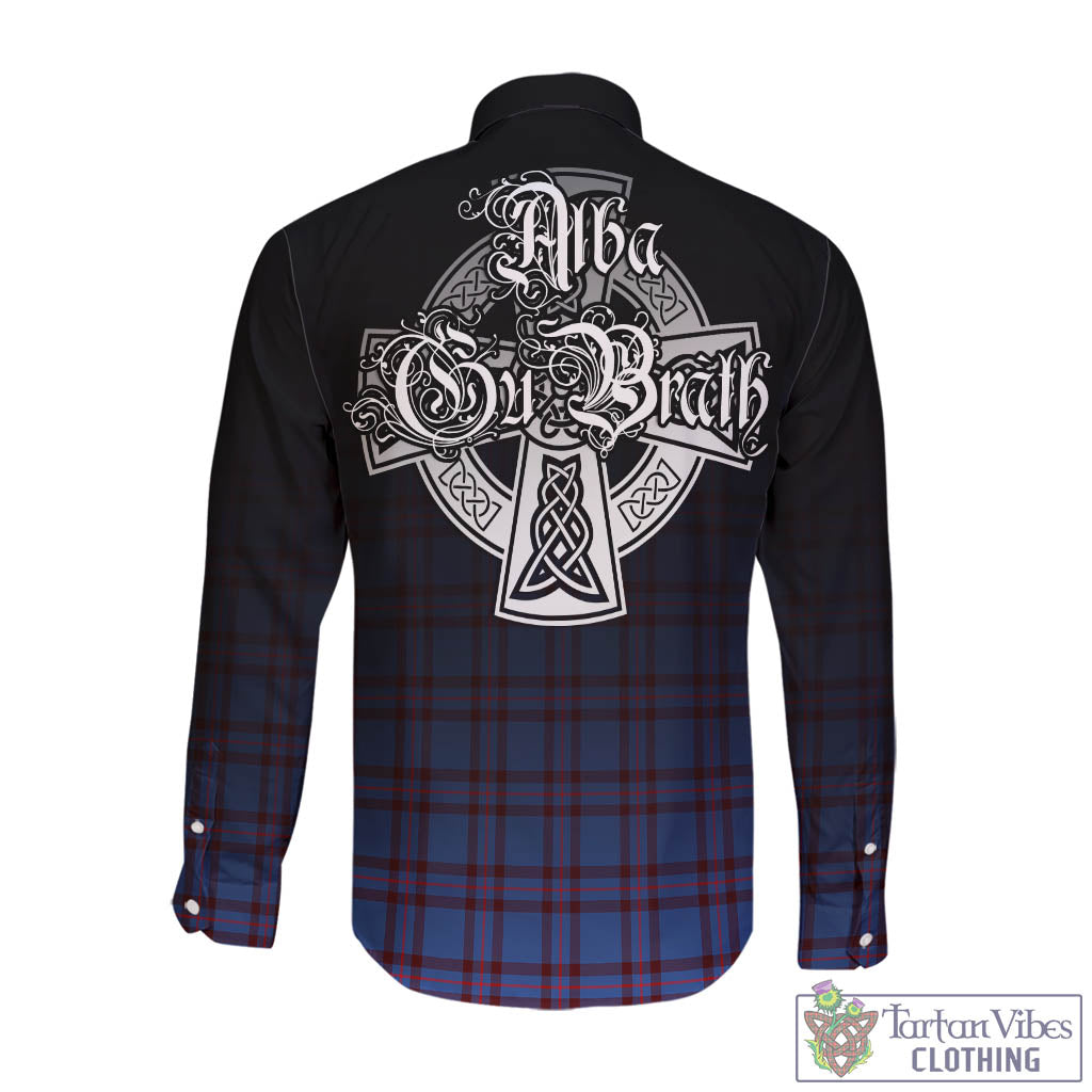 Tartan Vibes Clothing Elliot Modern Tartan Long Sleeve Button Up Featuring Alba Gu Brath Family Crest Celtic Inspired