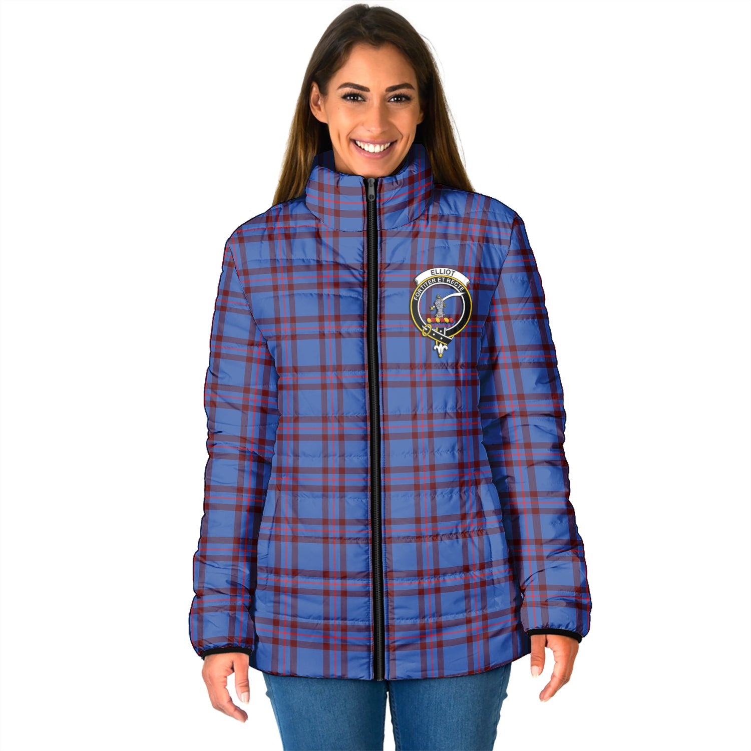 Elliot Modern Tartan Padded Jacket with Family Crest - Tartan Vibes Clothing