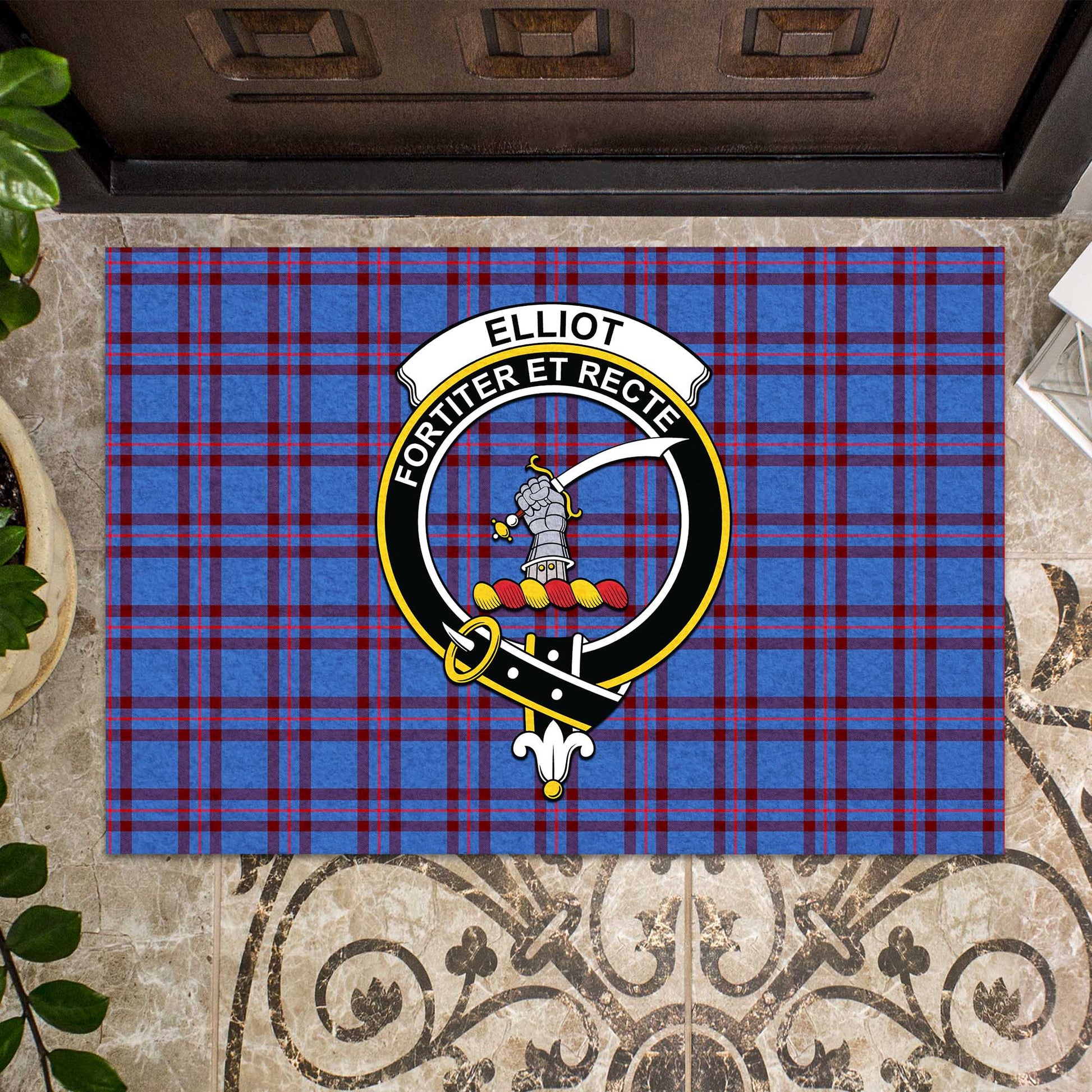 Elliot Modern Tartan Door Mat with Family Crest - Tartanvibesclothing