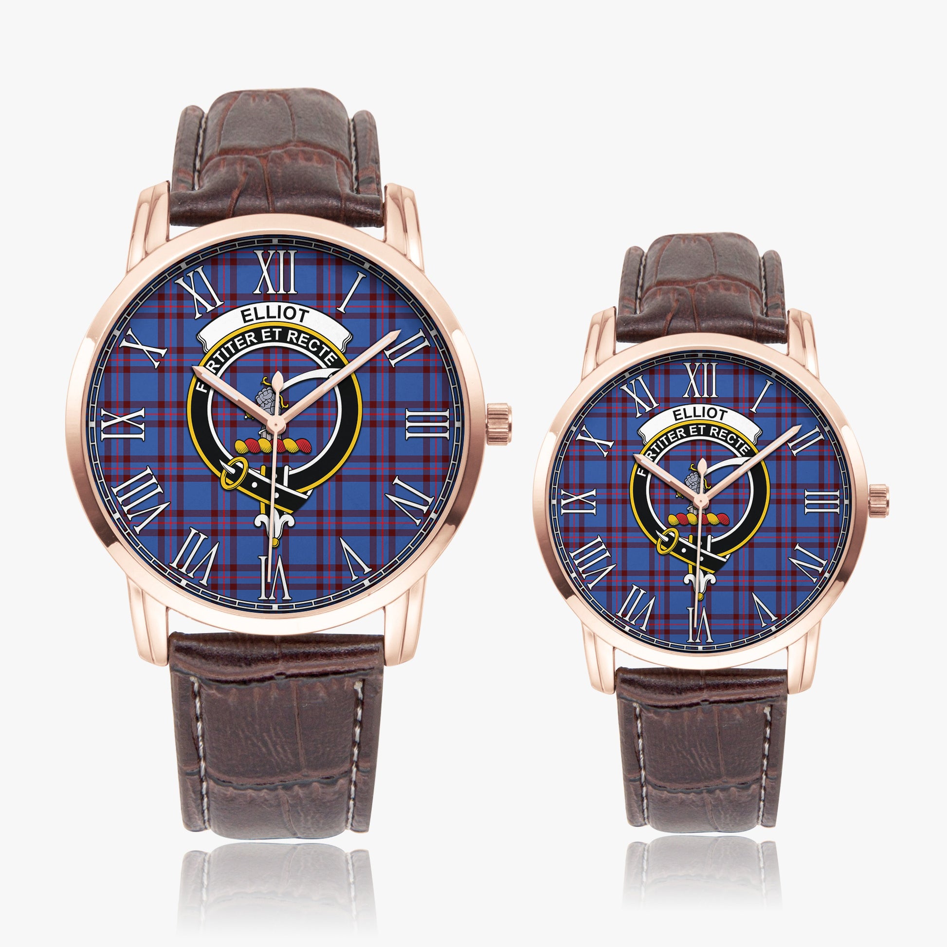 Elliot Modern Tartan Family Crest Leather Strap Quartz Watch - Tartanvibesclothing