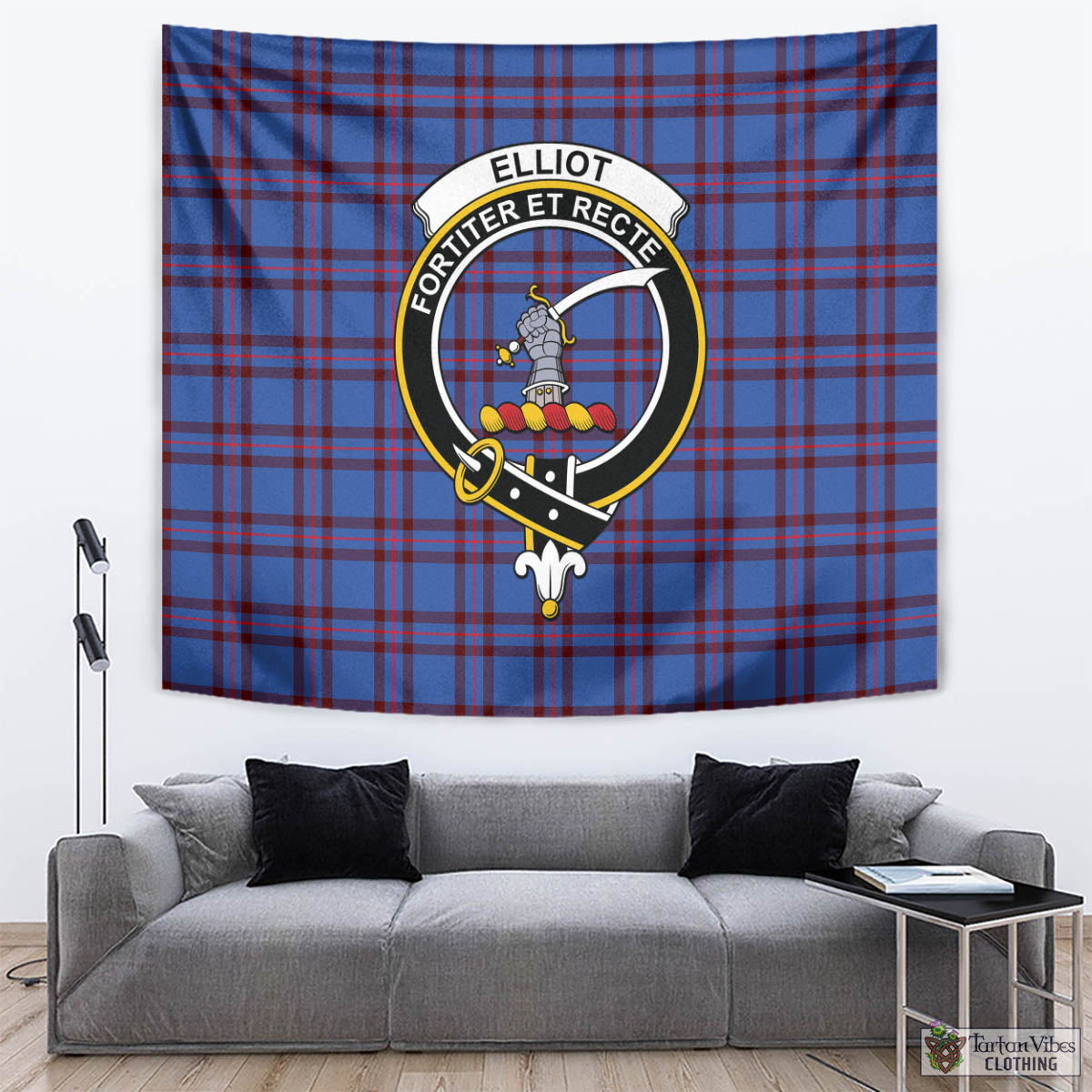 Tartan Vibes Clothing Elliot Modern Tartan Tapestry Wall Hanging and Home Decor for Room with Family Crest