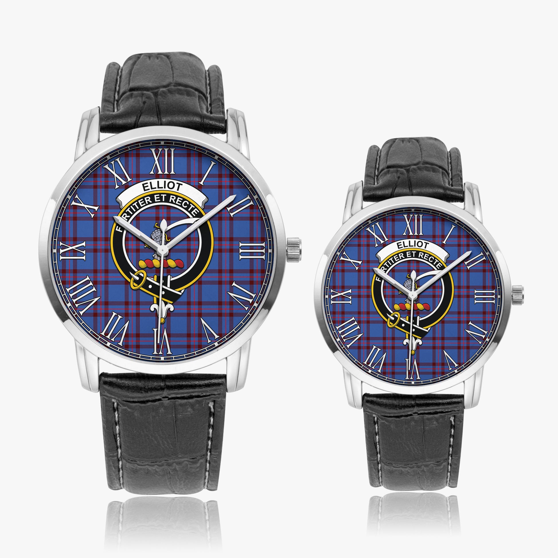 Elliot Modern Tartan Family Crest Leather Strap Quartz Watch - Tartanvibesclothing