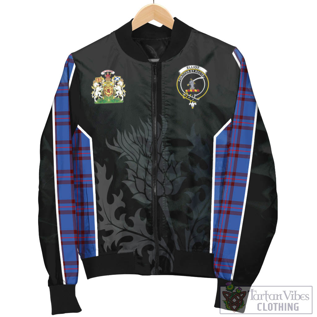 Tartan Vibes Clothing Elliot Modern Tartan Bomber Jacket with Family Crest and Scottish Thistle Vibes Sport Style