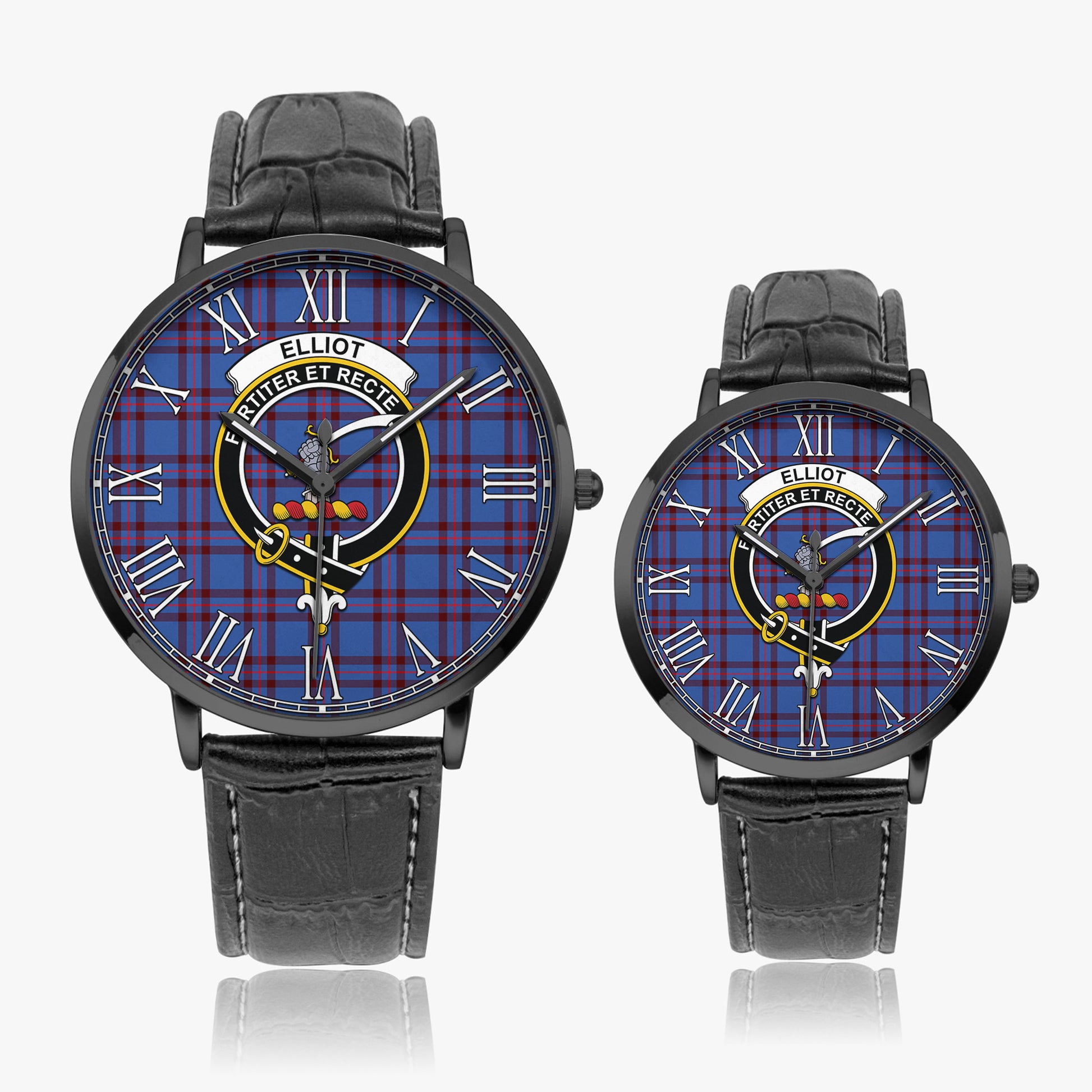 Elliot Modern Tartan Family Crest Leather Strap Quartz Watch - Tartanvibesclothing